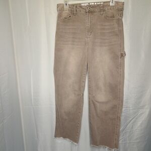 VIP Jeans Carpenter Pants Women 11/12 Tan High Rise Raw Hem Hammer Loop Stretch